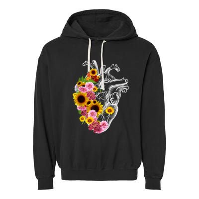 Anatomical Heart With Flowers, Botany Body Anatomy Garment-Dyed Fleece Hoodie