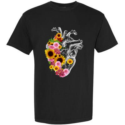 Anatomical Heart With Flowers, Botany Body Anatomy Garment-Dyed Heavyweight T-Shirt