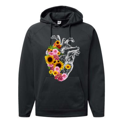 Anatomical Heart With Flowers, Botany Body Anatomy Performance Fleece Hoodie