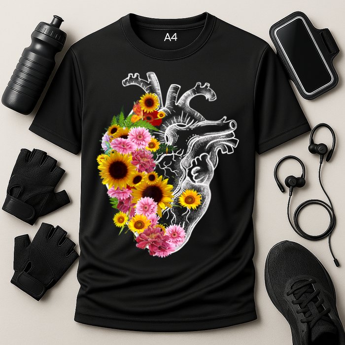Anatomical Heart With Flowers, Botany Body Anatomy Cooling Performance Crew T-Shirt