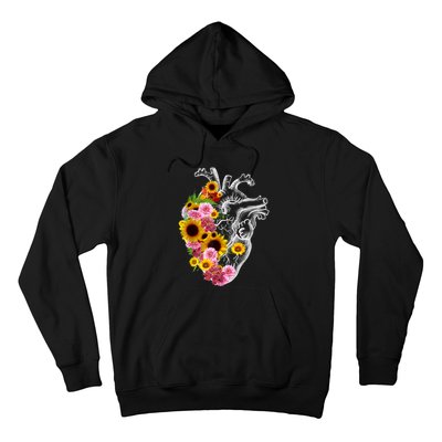 Anatomical Heart With Flowers, Botany Body Anatomy Hoodie