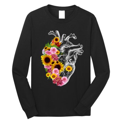 Anatomical Heart With Flowers, Botany Body Anatomy Long Sleeve Shirt