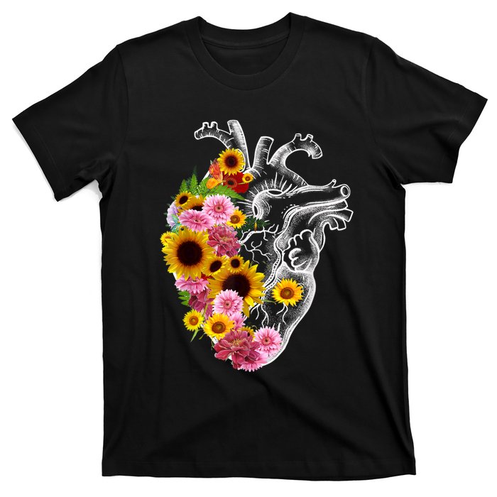 Anatomical Heart With Flowers, Botany Body Anatomy T-Shirt