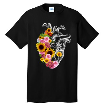 Anatomical Heart With Flowers, Botany Body Anatomy Tall T-Shirt