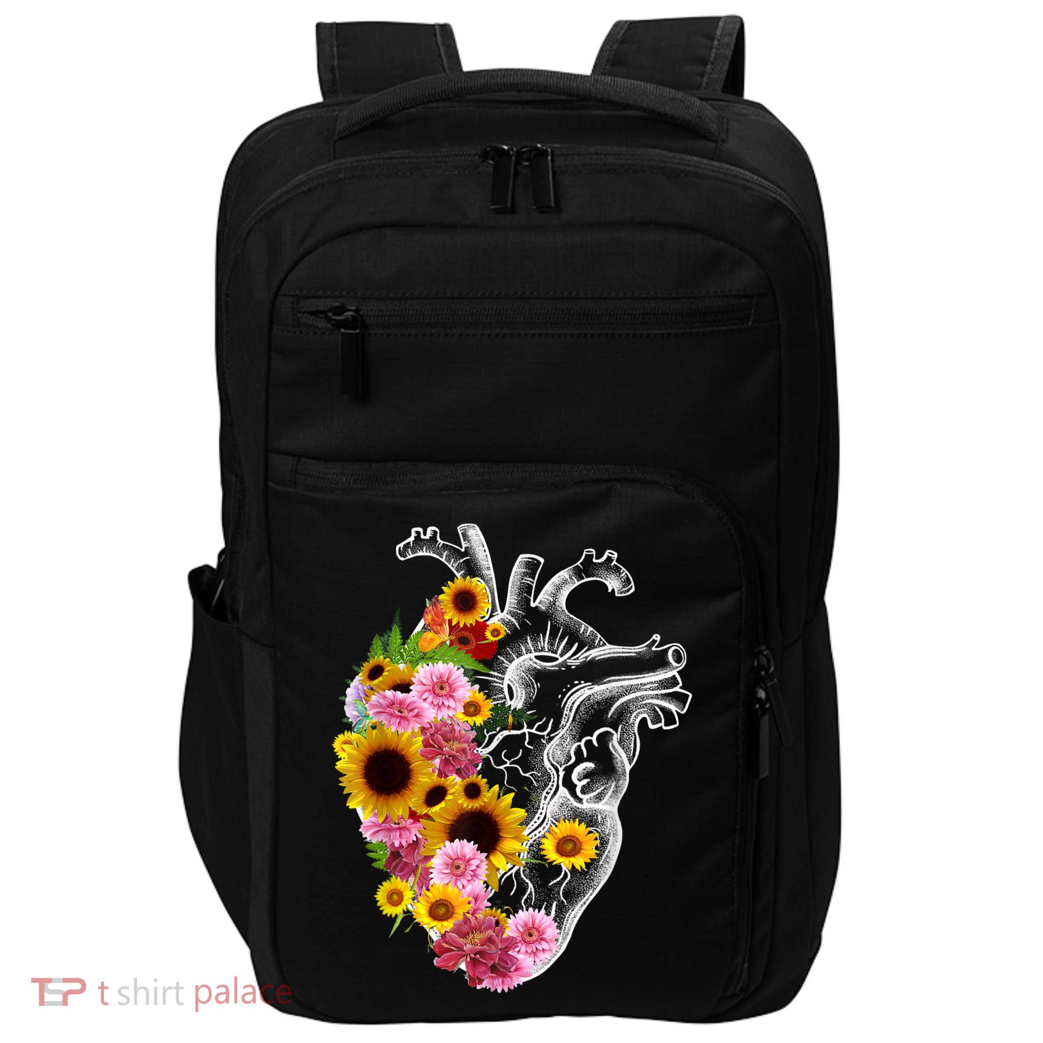 Anatomical Heart With Flowers, Botany Body Anatomy Impact Tech Backpack