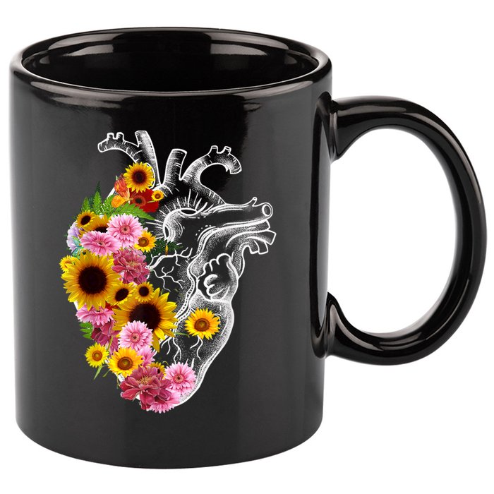 Anatomical Heart With Flowers, Botany Body Anatomy 11oz C Handle Ceramic Mug