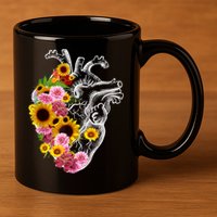 Anatomical Heart With Flowers, Botany Body Anatomy 11oz C Handle Ceramic Mug