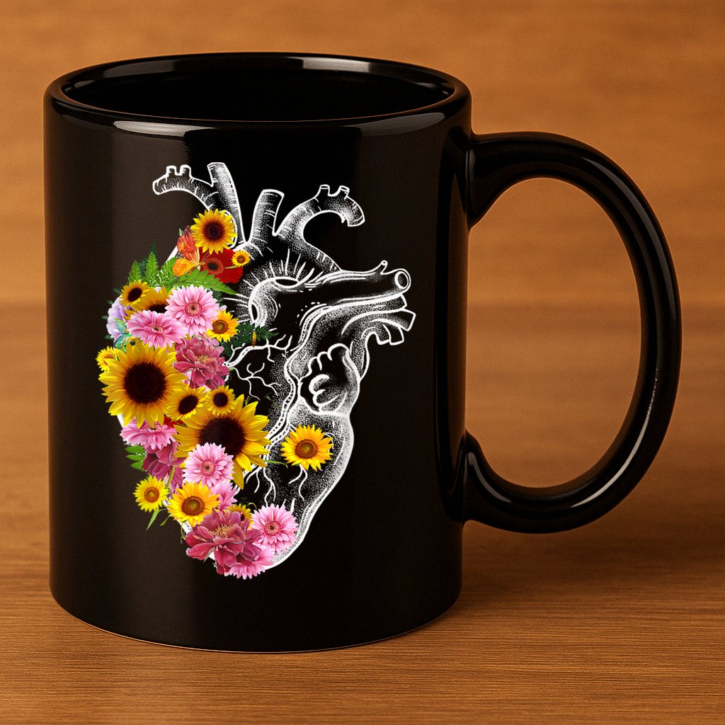 Anatomical Heart With Flowers, Botany Body Anatomy 11oz C Handle Ceramic Mug