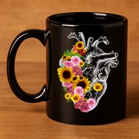 Anatomical Heart With Flowers, Botany Body Anatomy 11oz C Handle Ceramic Mug