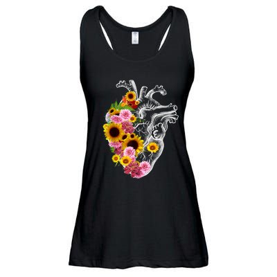 Anatomical Heart With Flowers, Botany Body Anatomy Ladies Essential Flowy Tank