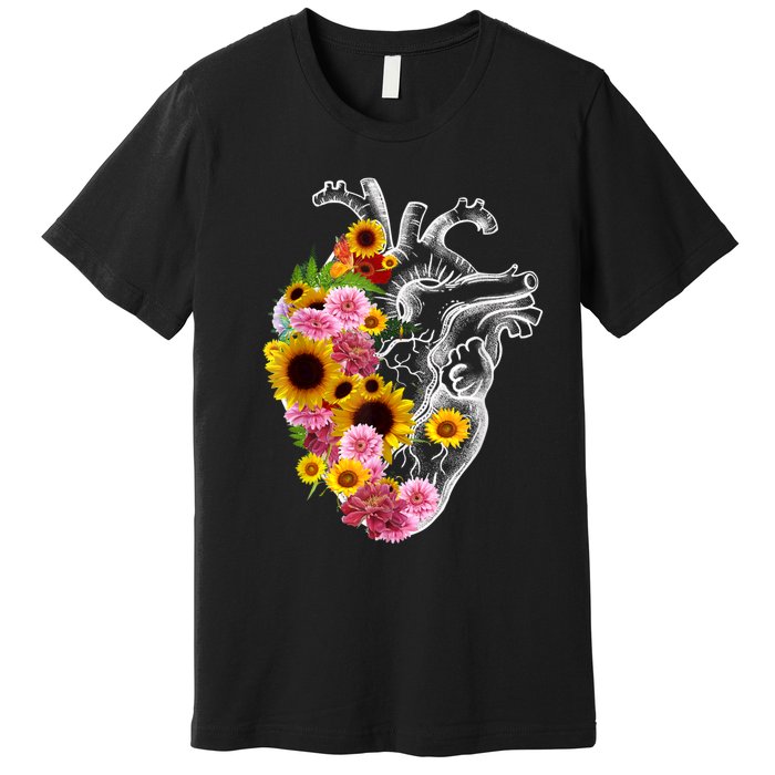 Anatomical Heart With Flowers, Botany Body Anatomy Premium T-Shirt