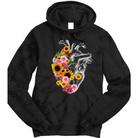 Anatomical Heart With Flowers, Botany Body Anatomy Tie Dye Hoodie