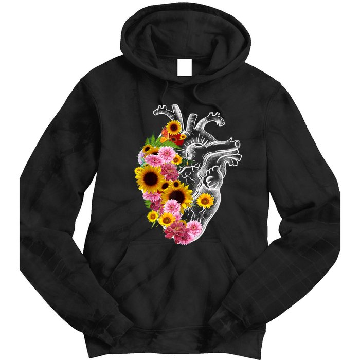 Anatomical Heart With Flowers, Botany Body Anatomy Tie Dye Hoodie