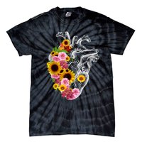 Anatomical Heart With Flowers, Botany Body Anatomy Tie-Dye T-Shirt