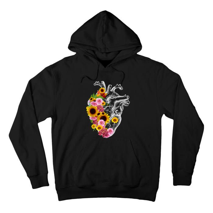 Anatomical Heart With Flowers, Botany Body Anatomy Tall Hoodie