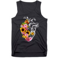 Anatomical Heart With Flowers, Botany Body Anatomy Tank Top