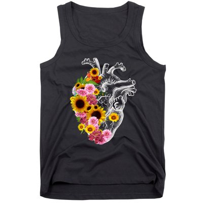 Anatomical Heart With Flowers, Botany Body Anatomy Tank Top