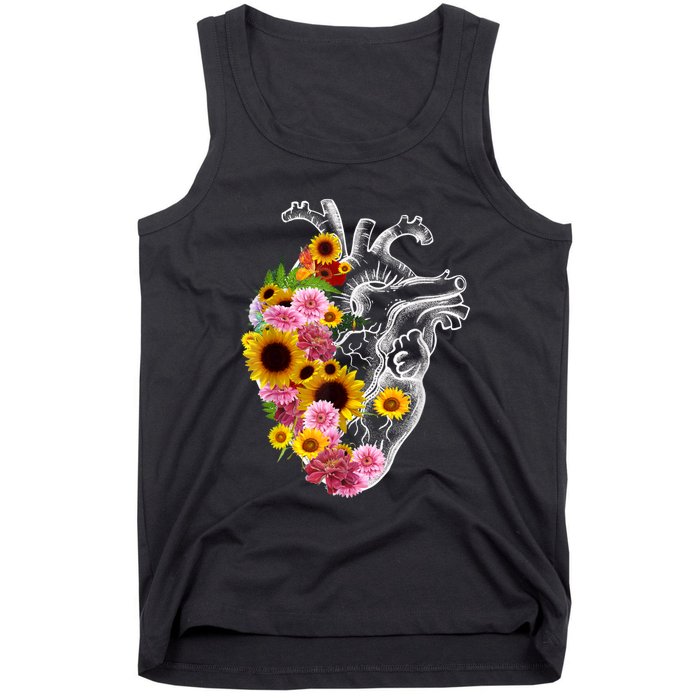 Anatomical Heart With Flowers, Botany Body Anatomy Tank Top