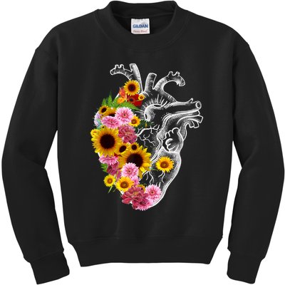 Anatomical Heart With Flowers, Botany Body Anatomy Kids Sweatshirt