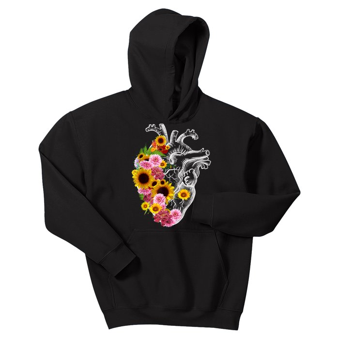 Anatomical Heart With Flowers, Botany Body Anatomy Kids Hoodie