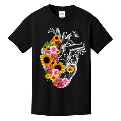 Anatomical Heart With Flowers, Botany Body Anatomy Kids T-Shirt