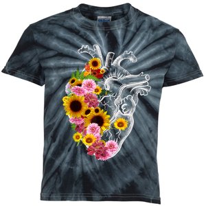 Anatomical Heart With Flowers, Botany Body Anatomy Kids Tie-Dye T-Shirt