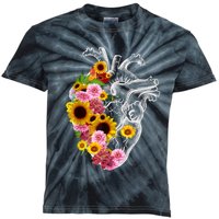 Anatomical Heart With Flowers, Botany Body Anatomy Kids Tie-Dye T-Shirt