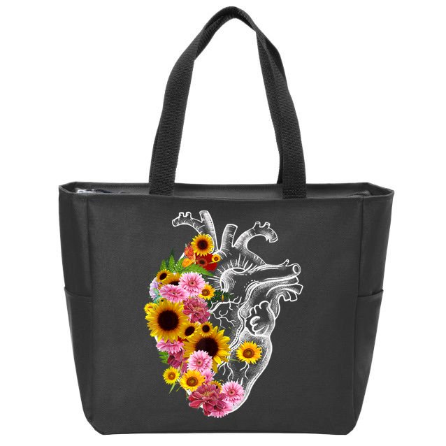 Anatomical Heart With Flowers, Botany Body Anatomy Zip Tote Bag