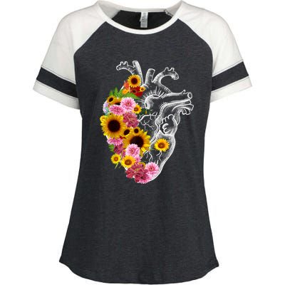 Anatomical Heart With Flowers, Botany Body Anatomy Enza Ladies Jersey Colorblock Tee