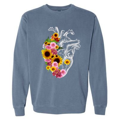 Anatomical Heart With Flowers, Botany Body Anatomy Garment-Dyed Sweatshirt