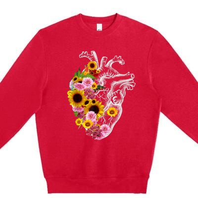 Anatomical Heart With Flowers, Botany Body Anatomy Premium Crewneck Sweatshirt