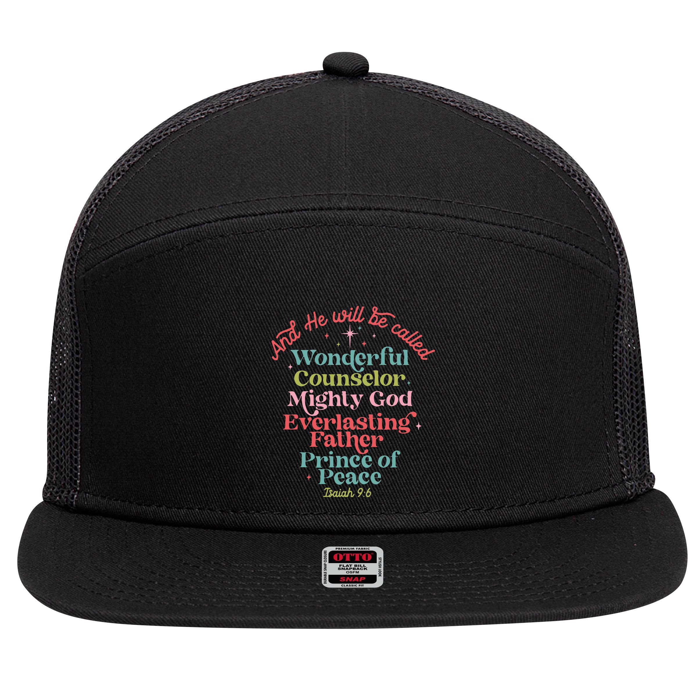 And He Will Be Called Isaiah 96 Bible Verses Jesus Xmas  7 Panel Mesh Trucker Snapback Hat