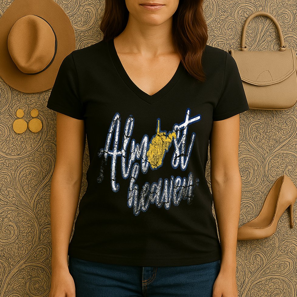 Almost Heaven West Virginia State Map Women's V-Neck T-Shirt