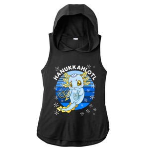 Axolotl Hanukkah With Dreidel Menorah Ladies PosiCharge Tri-Blend Wicking Draft Hoodie Tank