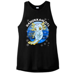 Axolotl Hanukkah With Dreidel Menorah Ladies PosiCharge Tri-Blend Wicking Tank