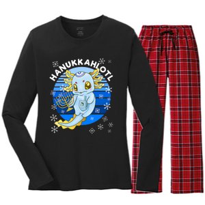 Axolotl Hanukkah With Dreidel Menorah Women's Long Sleeve Flannel Pajama Set 