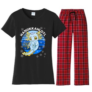 Axolotl Hanukkah With Dreidel Menorah Women's Flannel Pajama Set