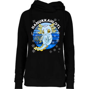 Axolotl Hanukkah With Dreidel Menorah Womens Funnel Neck Pullover Hood