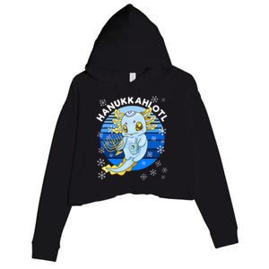 Axolotl Hanukkah With Dreidel Menorah Crop Fleece Hoodie