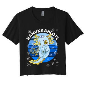 Axolotl Hanukkah With Dreidel Menorah Women's Crop Top Tee