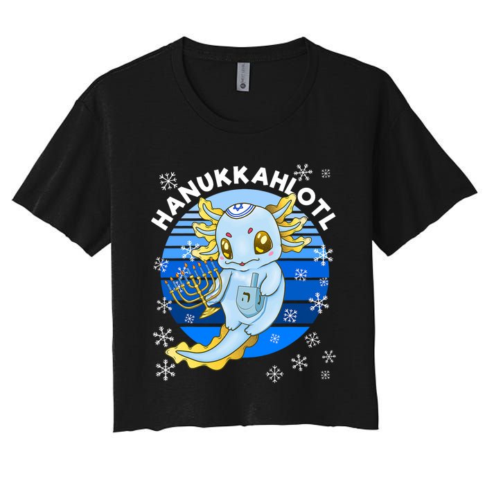 Axolotl Hanukkah With Dreidel Menorah Women's Crop Top Tee