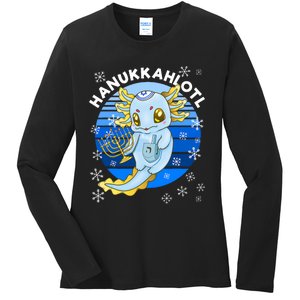 Axolotl Hanukkah With Dreidel Menorah Ladies Long Sleeve Shirt