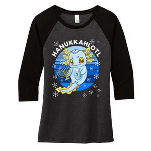 Axolotl Hanukkah With Dreidel Menorah Women's Tri-Blend 3/4-Sleeve Raglan Shirt