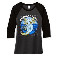 Axolotl Hanukkah With Dreidel Menorah Women's Tri-Blend 3/4-Sleeve Raglan Shirt