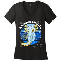 Axolotl Hanukkah With Dreidel Menorah Women's V-Neck T-Shirt