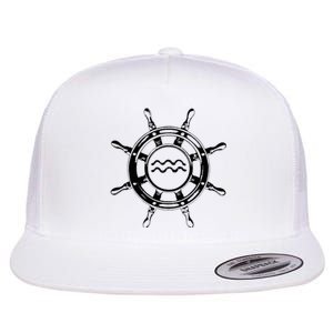 Astrology Horoscope Zodiac Sign Aquarius Pirate Ship Wheel Flat Bill Trucker Hat