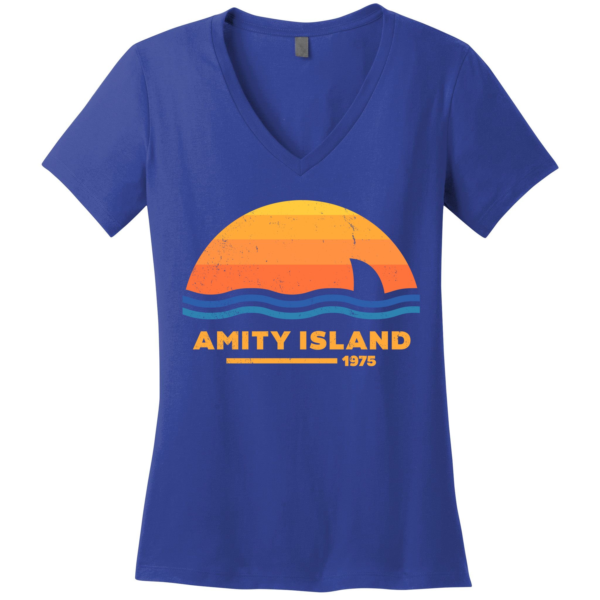 Amity Island 1975 Retro Sunset Movie Vintage Women's V-Neck T-Shirt