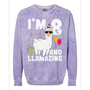 Alpaca I'm 8 And Llamazing Alpaca Llama 8th Birthday Colorblast Crewneck Sweatshirt