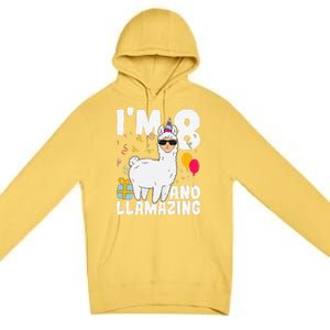 Alpaca I'm 8 And Llamazing Alpaca Llama 8th Birthday Premium Pullover Hoodie