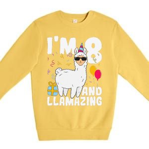 Alpaca I'm 8 And Llamazing Alpaca Llama 8th Birthday Premium Crewneck Sweatshirt